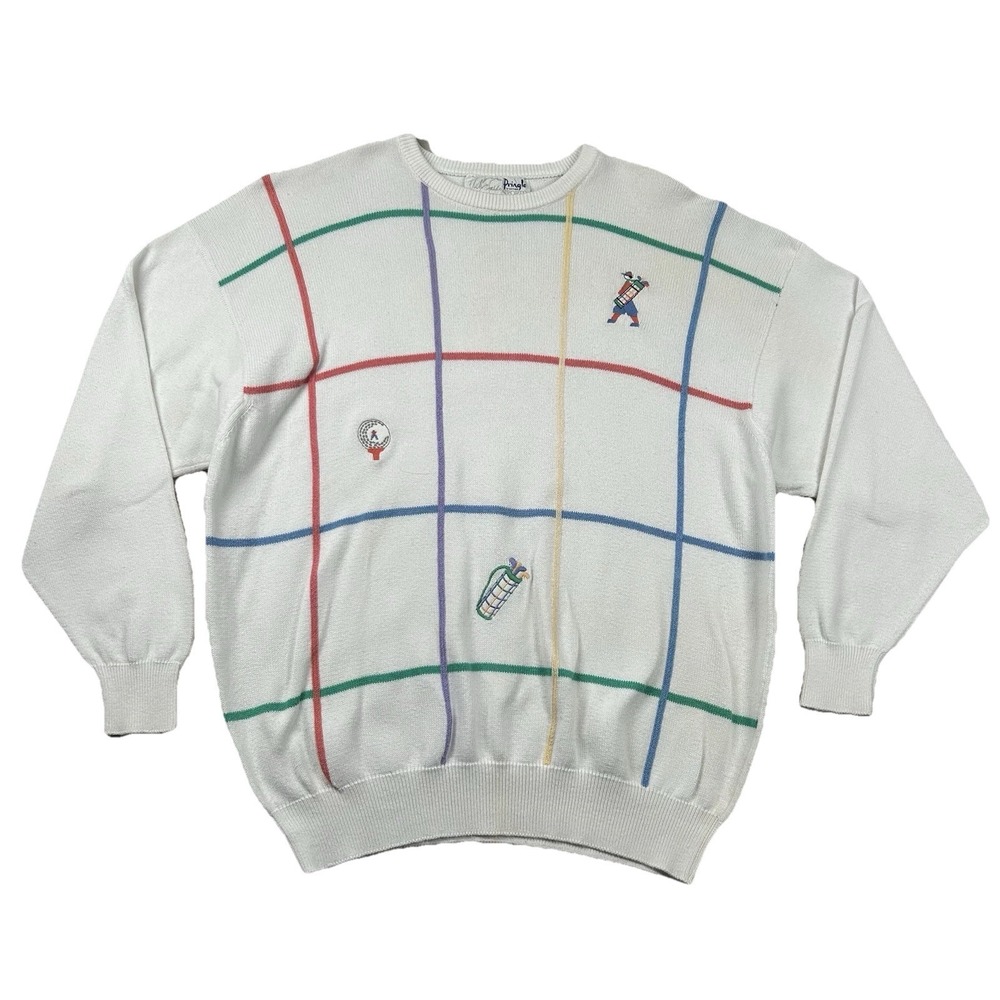 Vintage Pringle Sweater Mens XL Nick Faldo Embroidered Golfer Festive Scotland